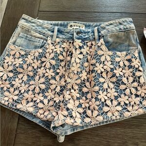 Roxy Blue and Pink Jean Shorts with Floral Design